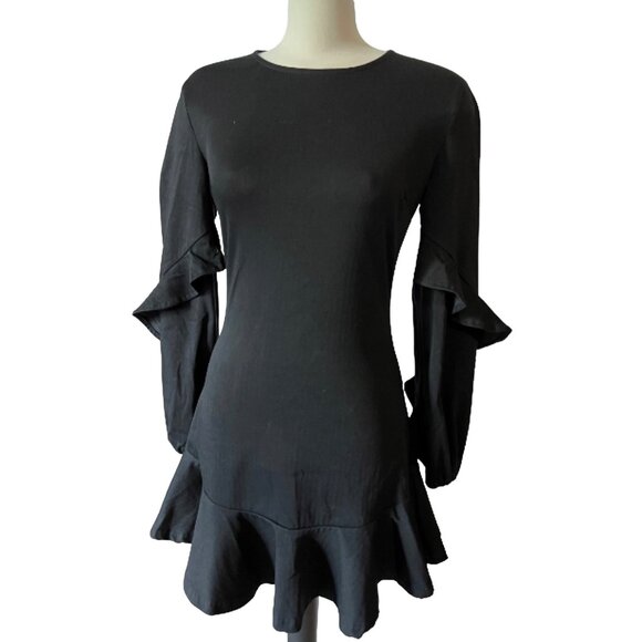 Shilla The Label Allure Frill Black Dress Sz Small Womens Ruffle Long Sleeve Min - Picture 8 of 14